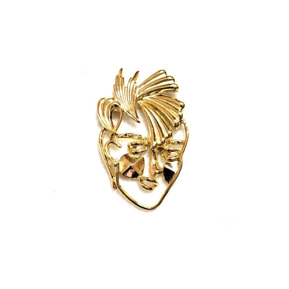 Art Deco 80s Punk Style Face Ladies Womens Brooch Pin Vintage Goldtone Retro - Picture 3 of 4
